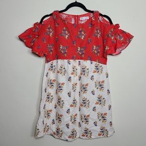 Zara Kids Red Floral Linen Dress